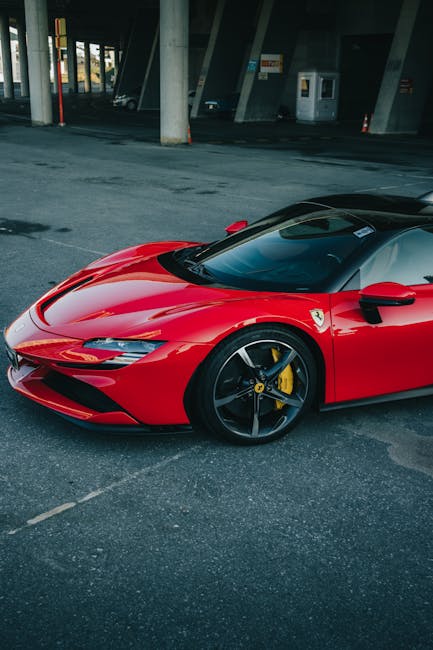 Luxury Cars - A dynamic shot of a vibrant red Ferrari SF90 Str #14317474