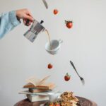 Food Aesthetics - Creative composition of floating coffee, pancake #16963832