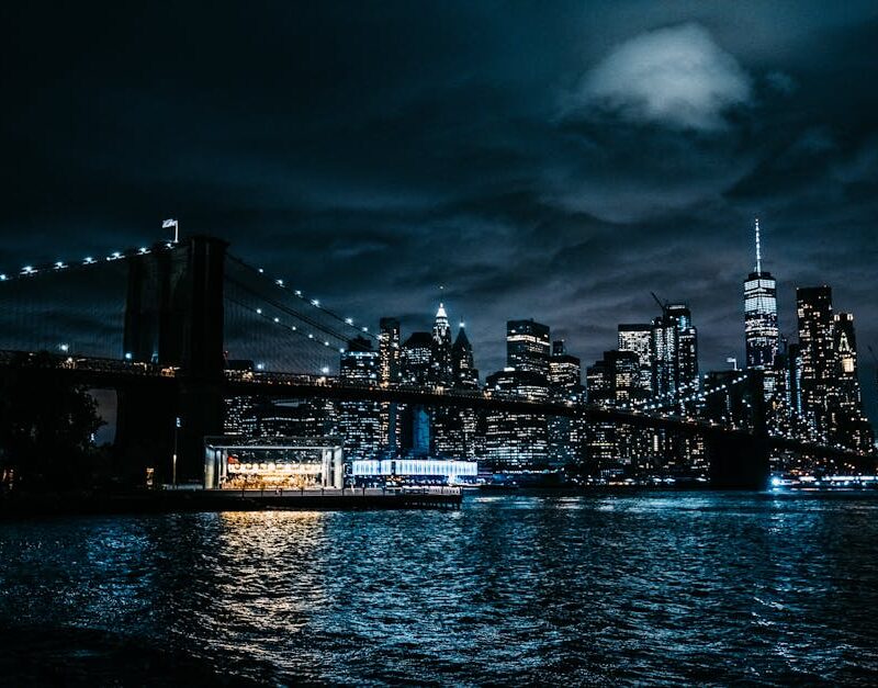 City Architecture - Stunning view of New York City's skyline at nigh #17899374
