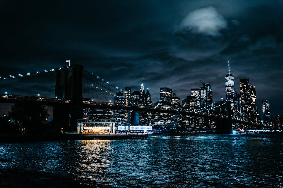 City Architecture - Stunning view of New York City's skyline at nigh #17899374
