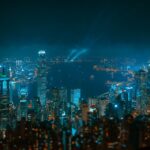 City Architecture - Spectacular view of Hong Kong skyline at night, #19233481