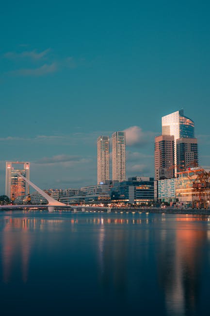 City Architecture - Stunning view of Buenos Aires skyline with Puent #20716763