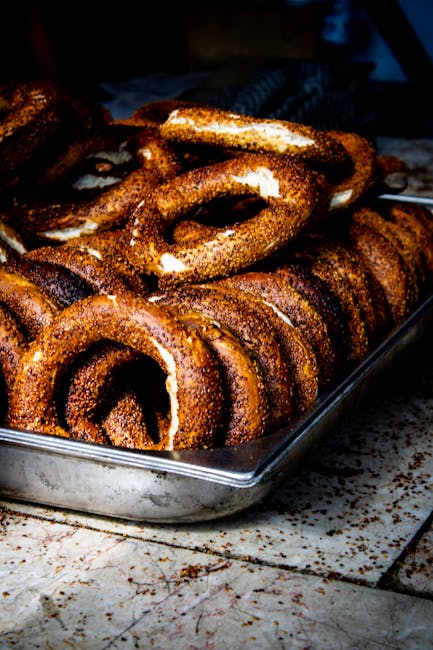 Food Aesthetics - A tray of freshly baked simits, a traditional Tu #34377837