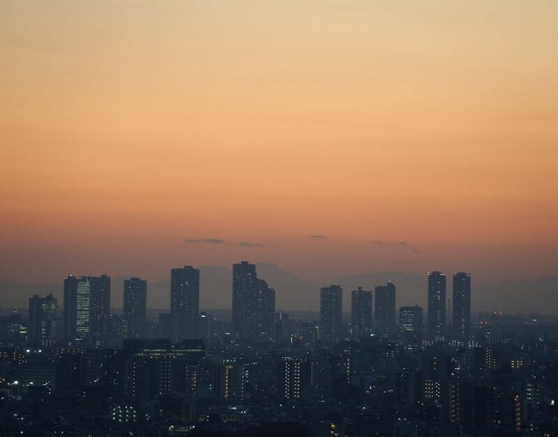 City Architecture - Stunning view of Tokyo skyscrapers silhouetted a #34963057