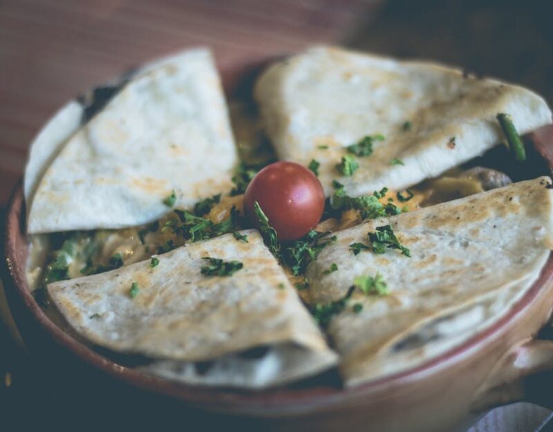 Food Aesthetics - Close-up of a tasty quesadilla garnished with fr #58722