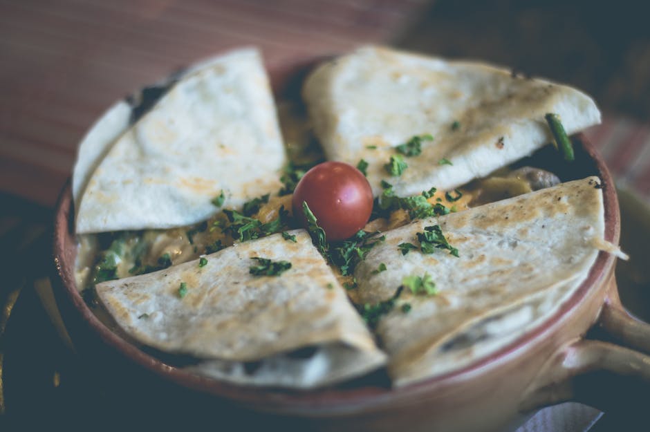 Food Aesthetics - Close-up of a tasty quesadilla garnished with fr #58722