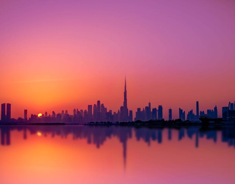 City Architecture - Stunning view of Dubai cityscape at sunset, feat #6710503