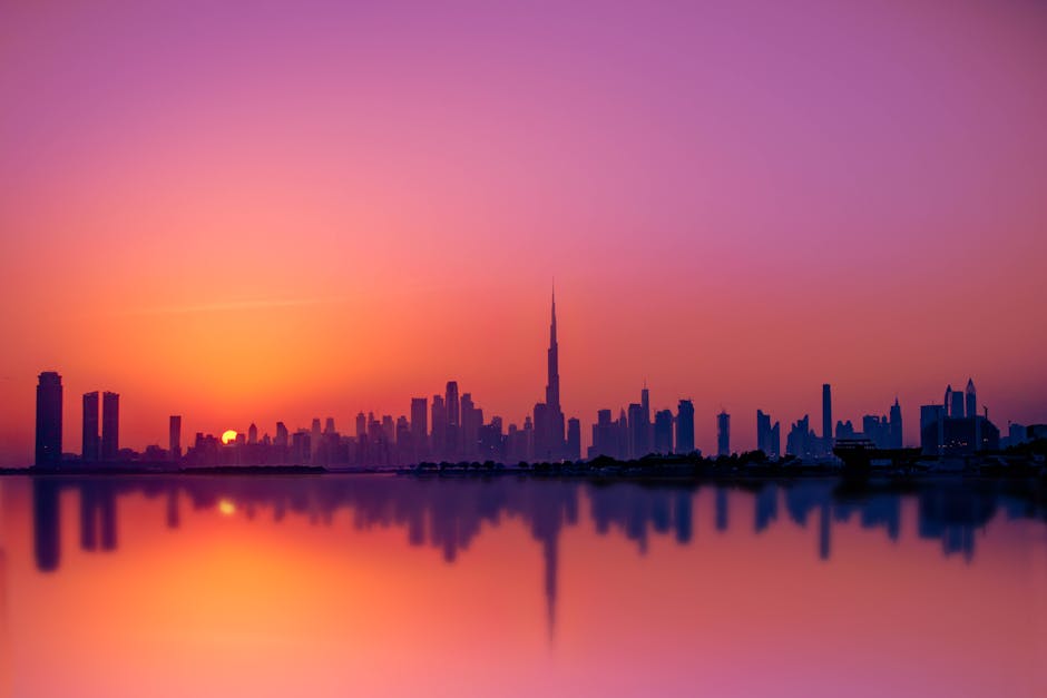 City Architecture - Stunning view of Dubai cityscape at sunset, feat #6710503